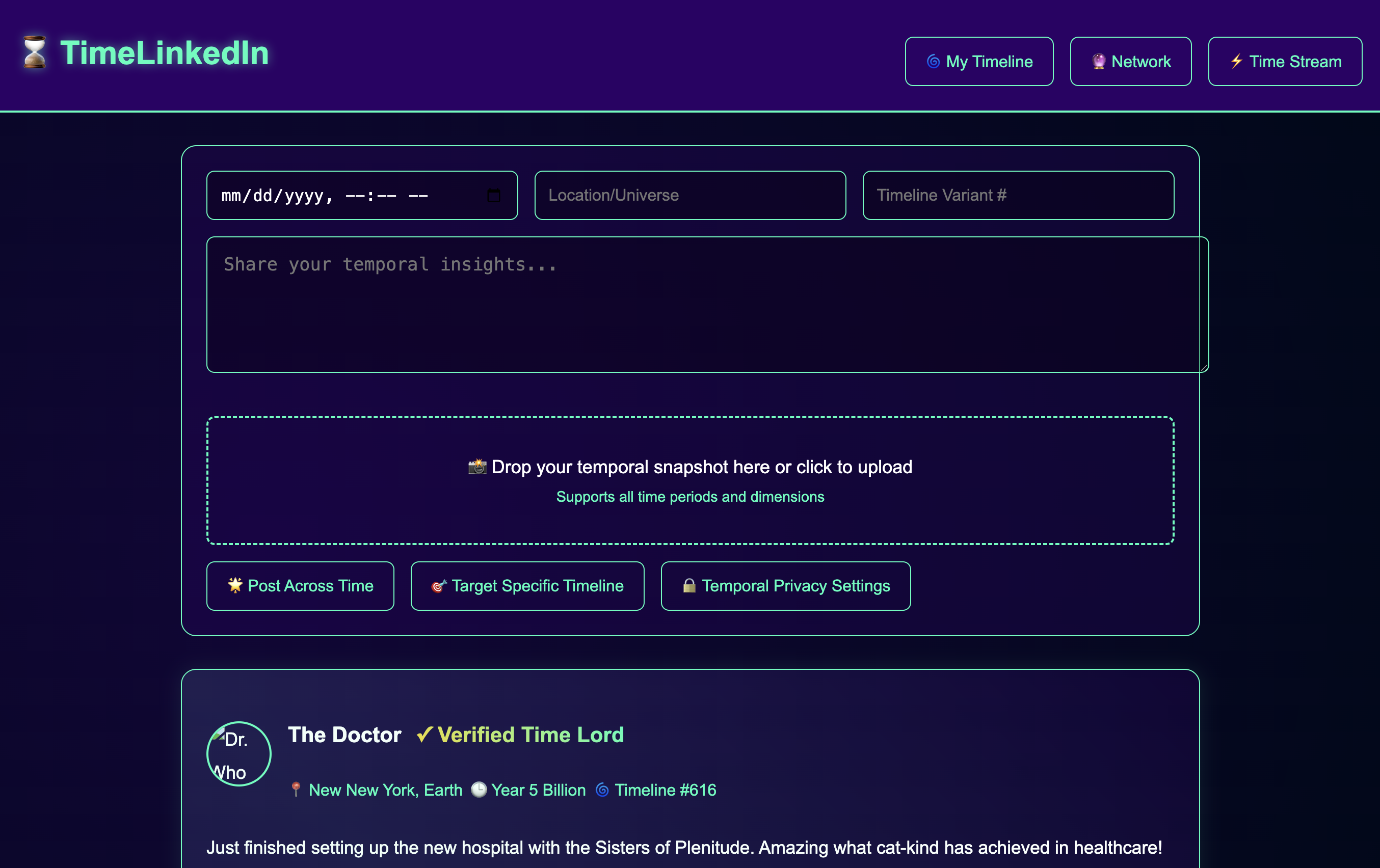 TimeLinkedIn Interface